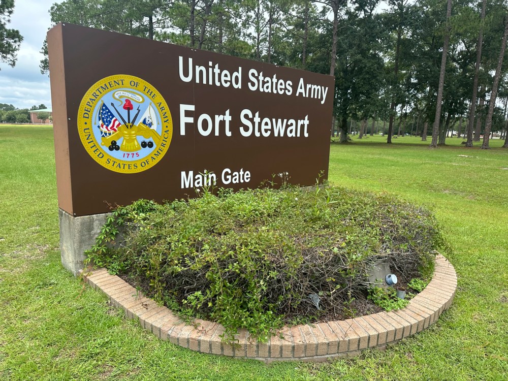 A sign outside that says "United States Army Fort Stewart"