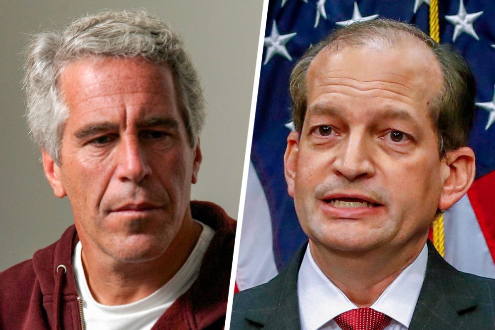 A split composite of Jeffrey Epstein and Alex Acosta.