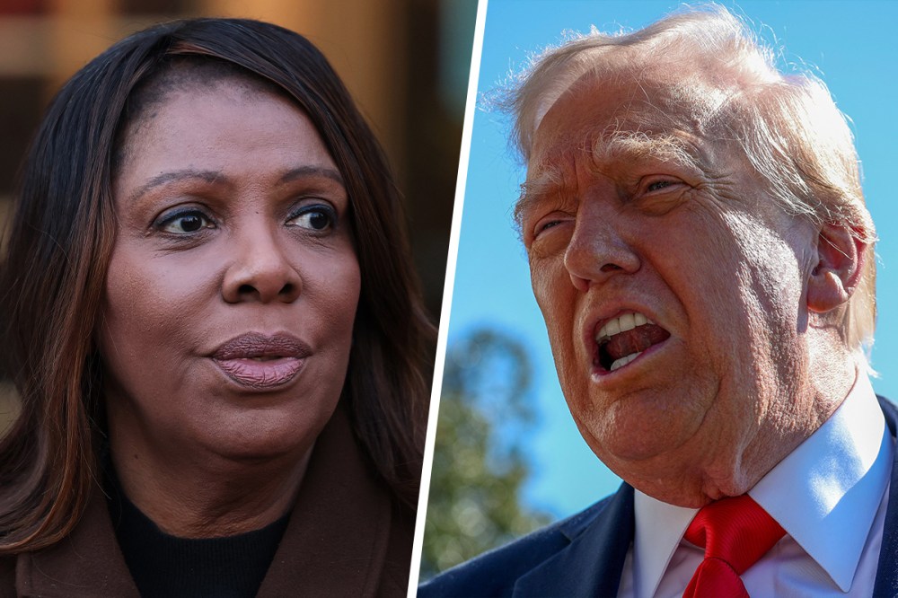 Side by side of Letitia James and Donald Trump.
