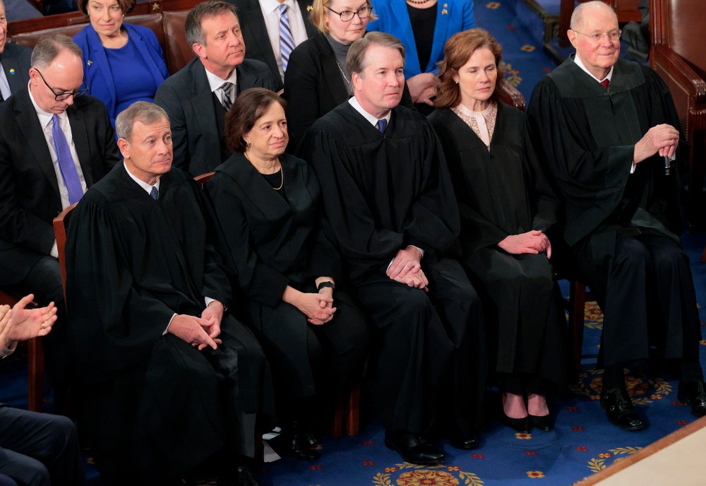 Chief Justice of the Supreme Court John Roberts, Justice Elena Kagan, Justice Brett Kavanaugh, Justice Amy Coney Barrett, and retired Justice Anthony Kennedy on March 4, 2025, at the U.S. Capitol.