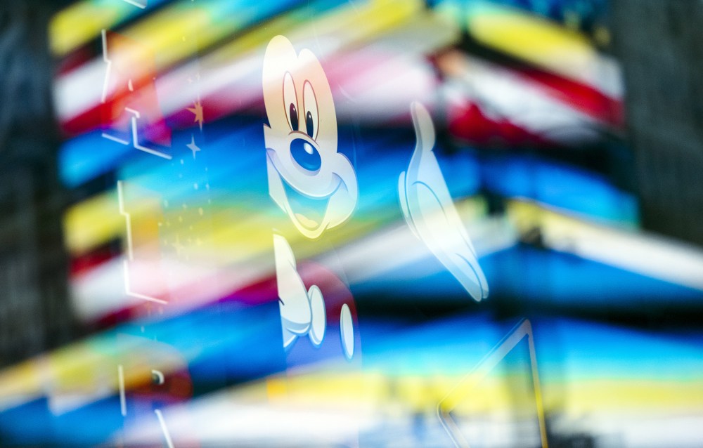 A Mickey Mouse sign outside the Disney store in Times Square.