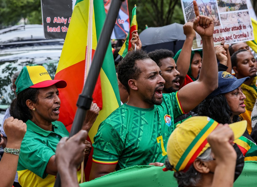 Members of the Ethiopian community demonstrate outside of the U.S. State Department in Washington D.C.