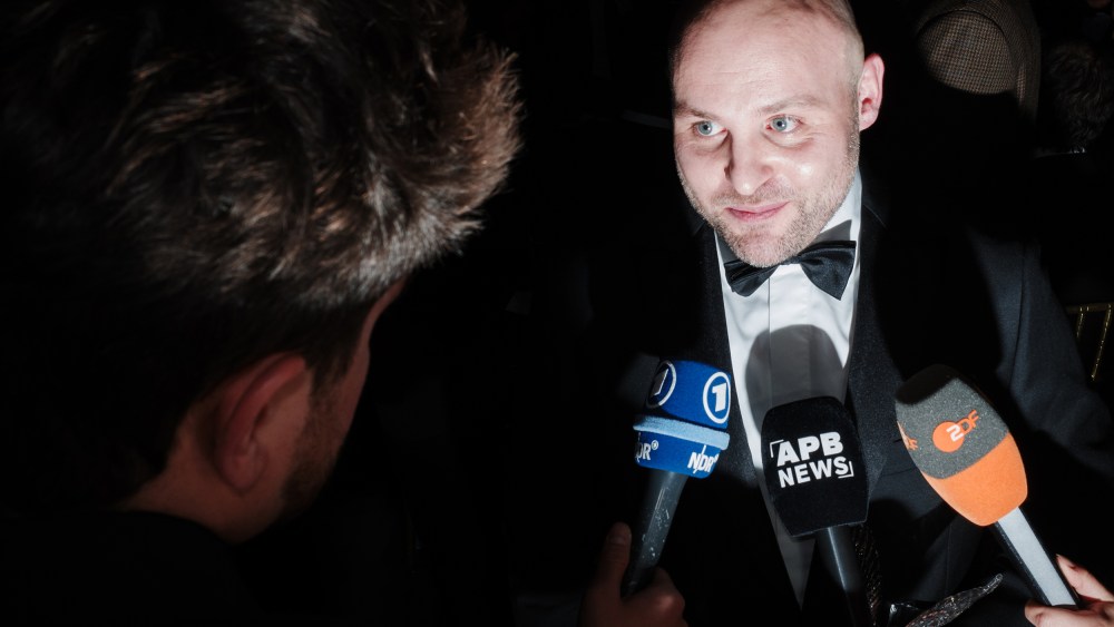 Markus Frohnmaier speaks to the media at the New York Young Republican Club's 113th Annual Gala.