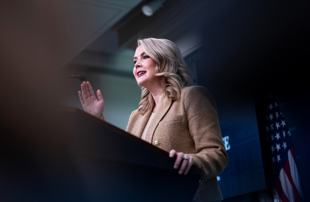 White House press secretary Karoline Leavitt during a news conference in the James S. Brady Press Briefing Room of the White House.