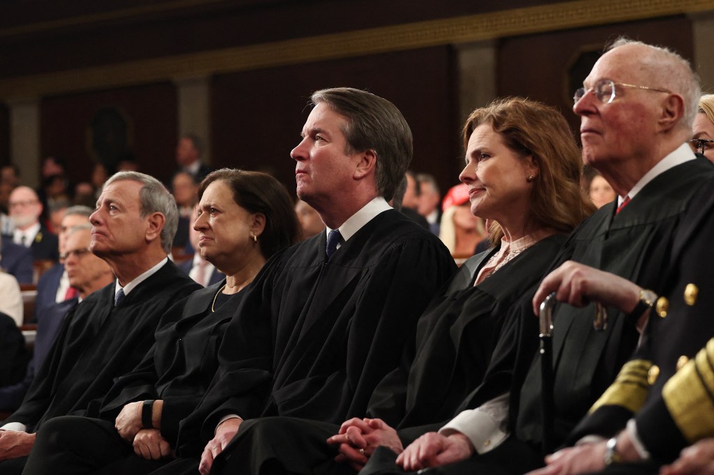 Justice Brett Kavanaugh, center, sitting during a joint session of Congress at the Capitol.