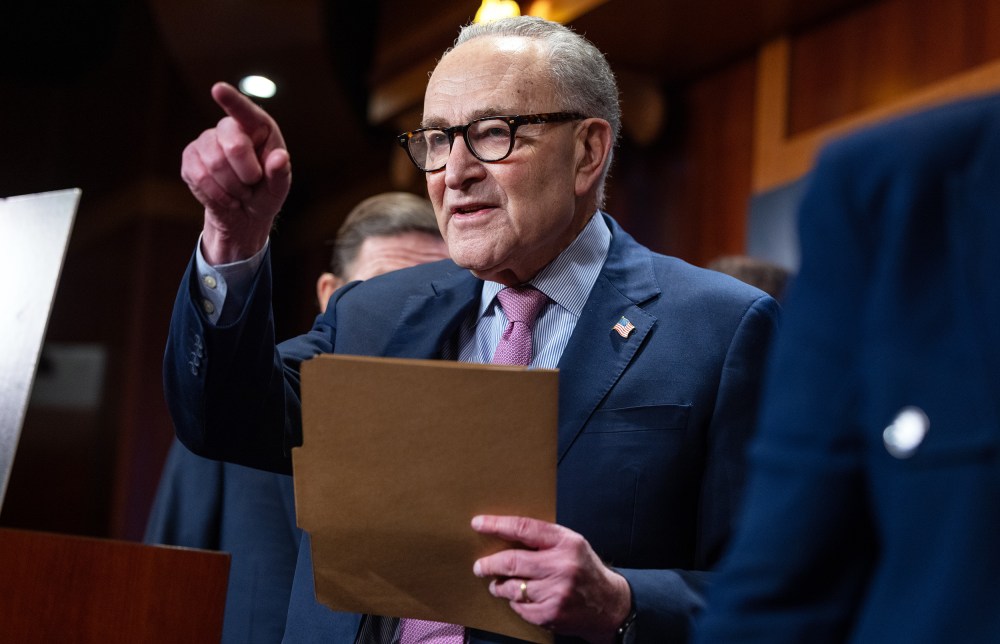 Senate Minority Leader Chuck Schumer speaks at a press conference on the upcoming deadline for the release of the Epstein files on Dec. 16 in Washington.