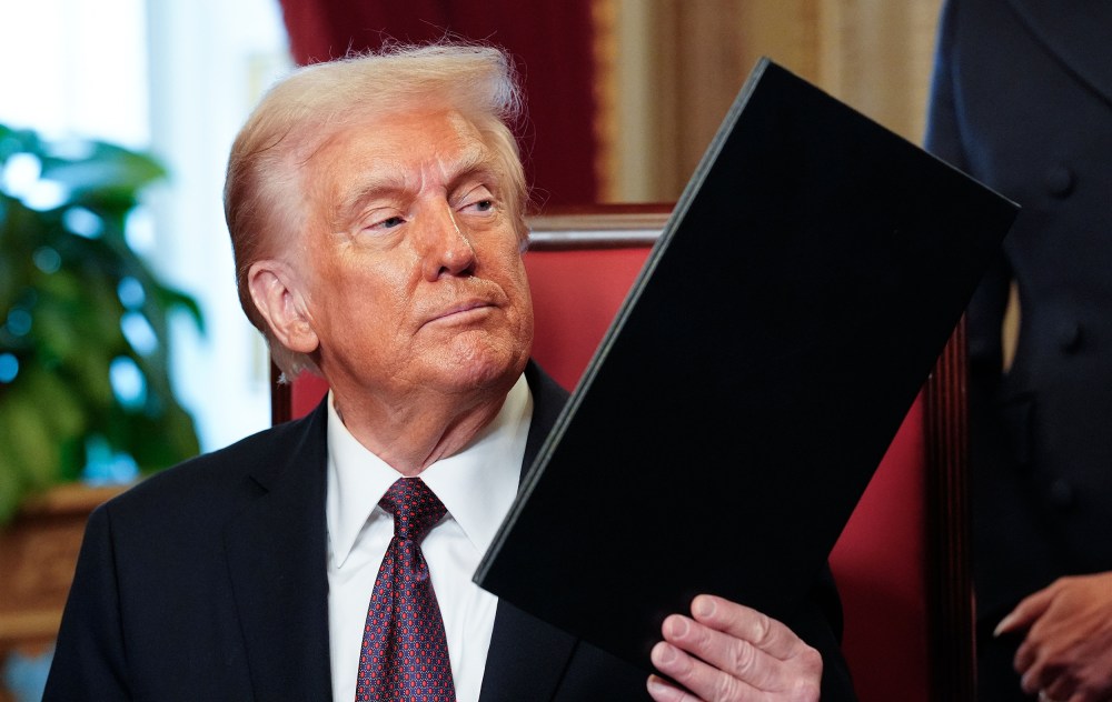 Newly sworn-in President Donald Trump takes part in a signing ceremony in the President's Room following the 60th inaugural ceremony on Jan. 20, 2025 at the US Capitol in Washington, D.C.