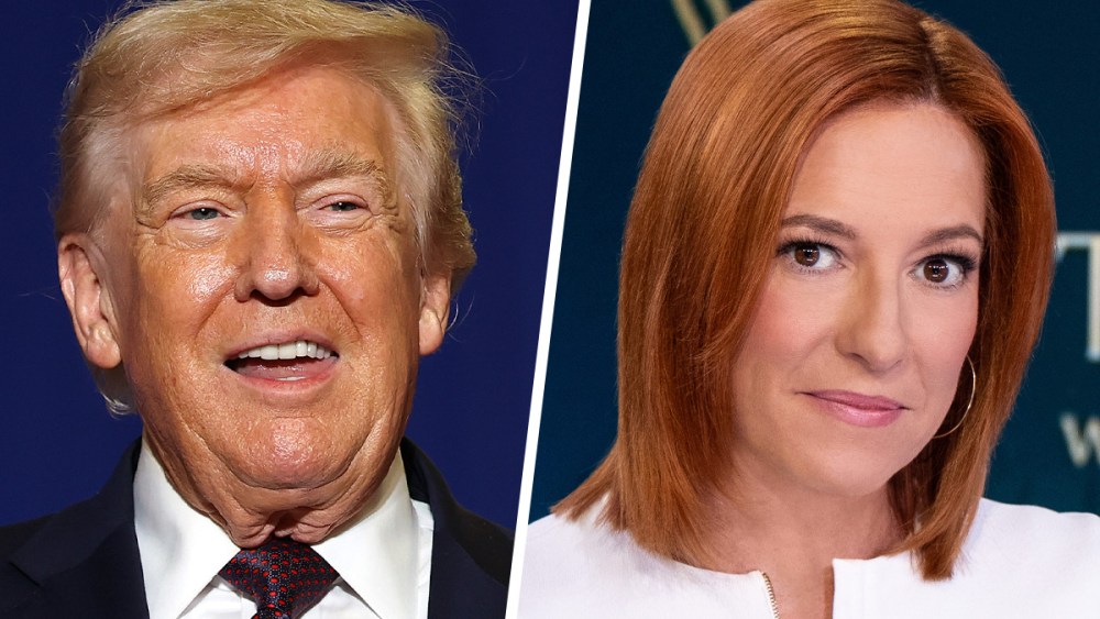 In a split image, President Trump is seen on the left and MS NOW's Jen Psaki on the right.