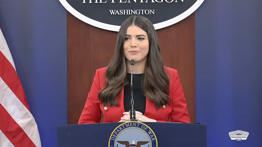 Pentagon Press Secretary Kingsley Wilson holds a press briefing at the Pentagon on Dec 2, 2025.