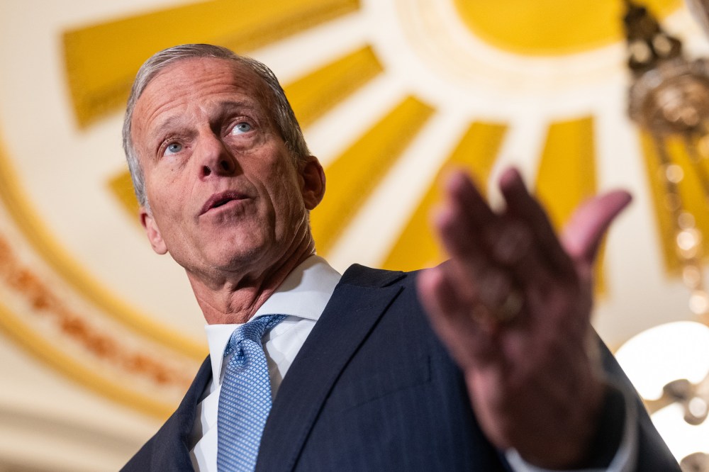 John Thune gestures.