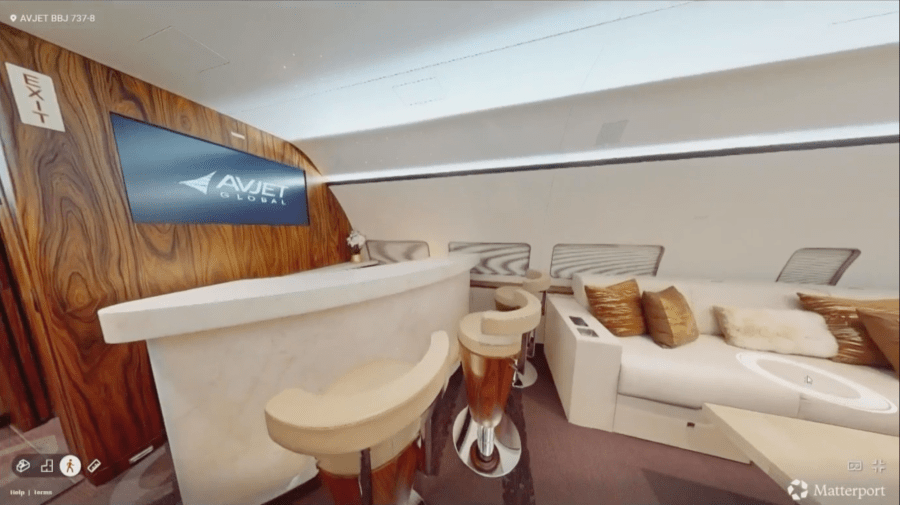 A bar with stools on the plane.