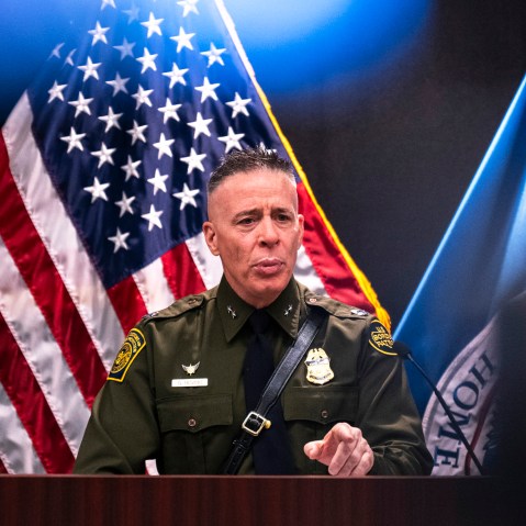 Gregory Bovino speaks during a press conference in Minneapolis.