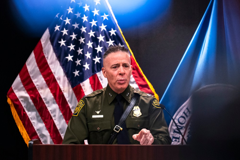 Gregory Bovino speaks during a press conference in Minneapolis.