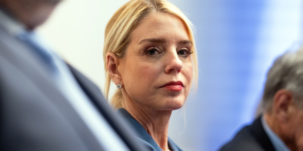 Pam Bondi attends a press briefing at the White House.