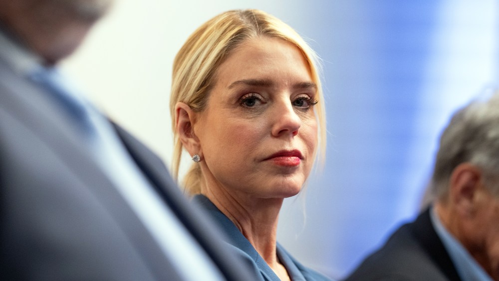 Pam Bondi attends a press briefing at the White House.