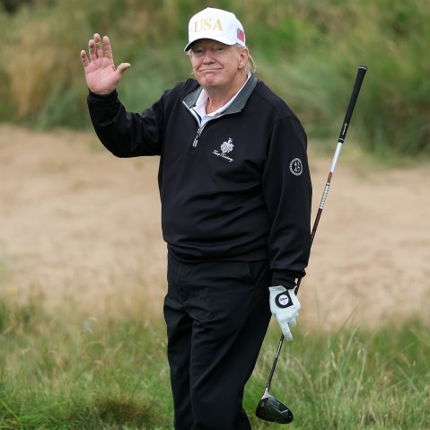 President Donald Trump during the opening of his new golf course at his Trump International Golf links resort in Balmedie, Scotland.