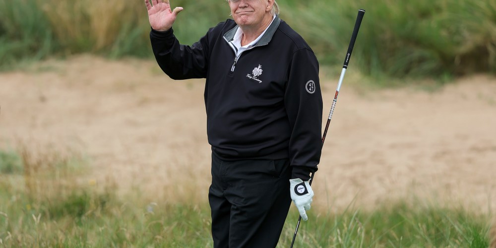 President Donald Trump during the opening of his new golf course at his Trump International Golf links resort in Balmedie, Scotland.