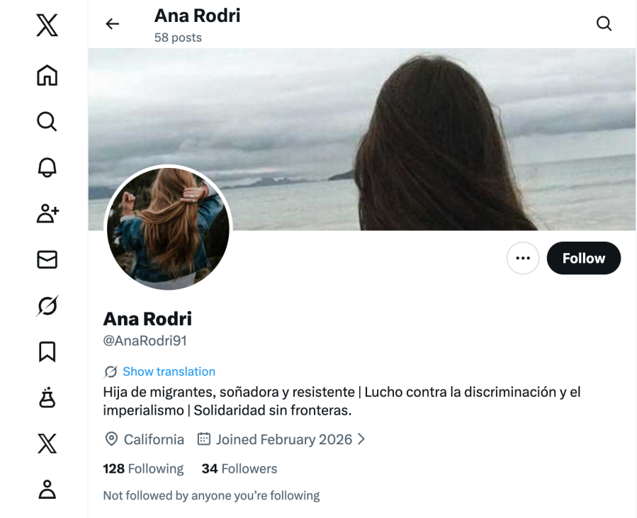 A now-deleted X account for Ana Rodri, a fake persona manufactured by Iran's Islamic Revolutionary Guard Corps.